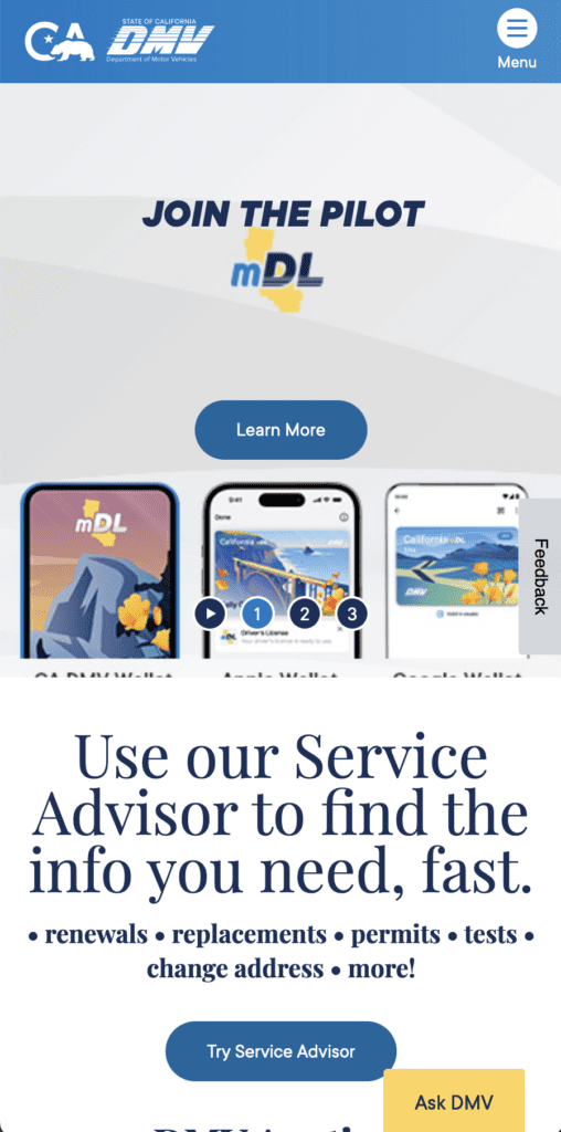 California DMV Government Technology Site Portal